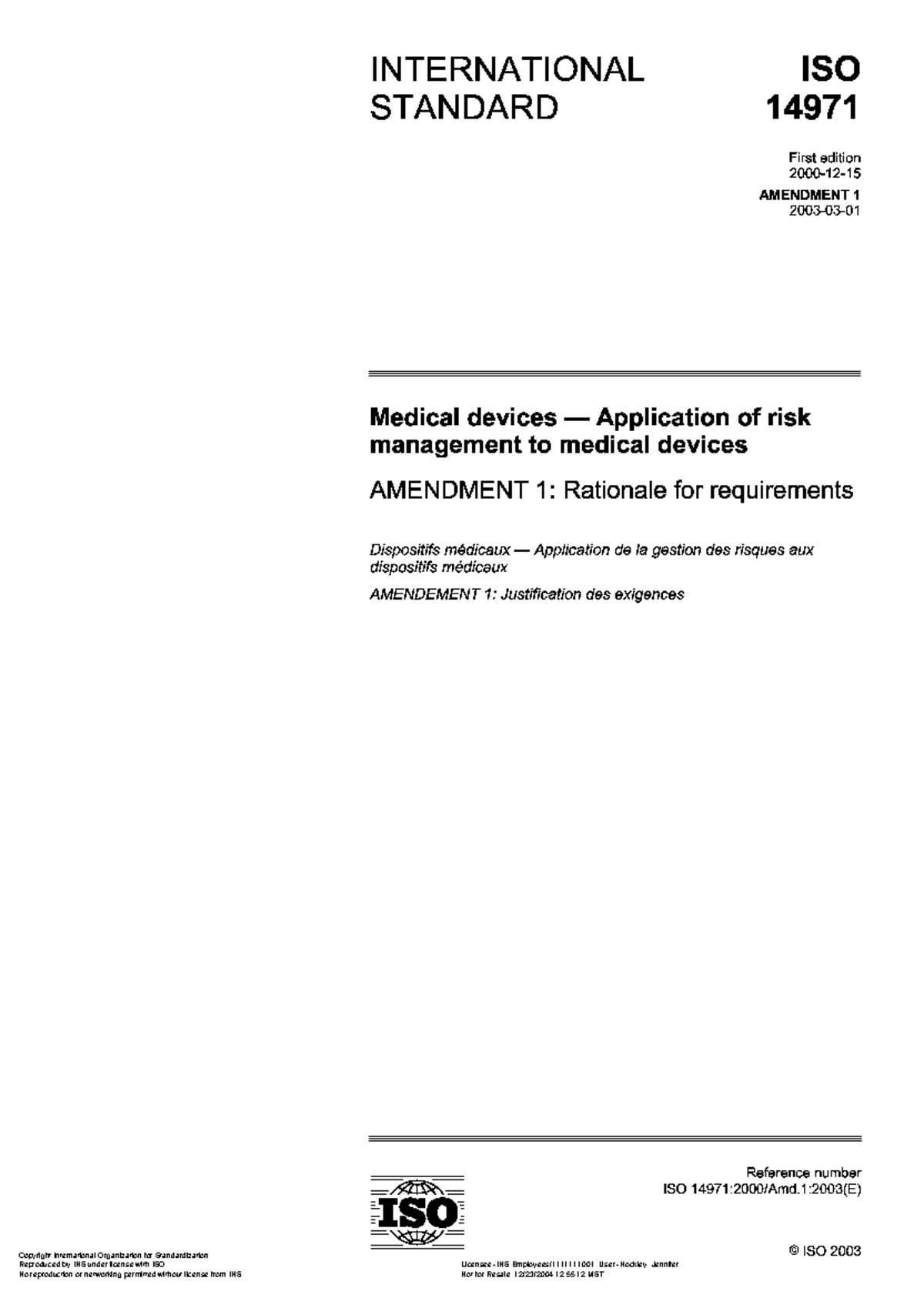 ISO 14971: Medical Devices Risk Management - Amendment 1 Overview - Studocu