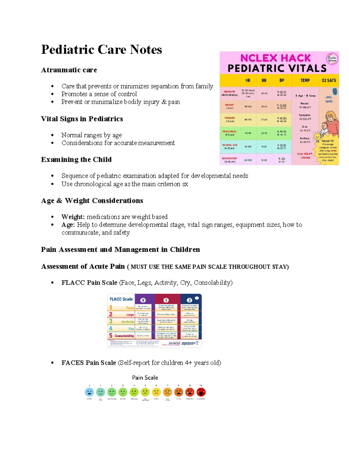 Pediatric Care Notes: Pain Assessment & Management Strategies - Studocu