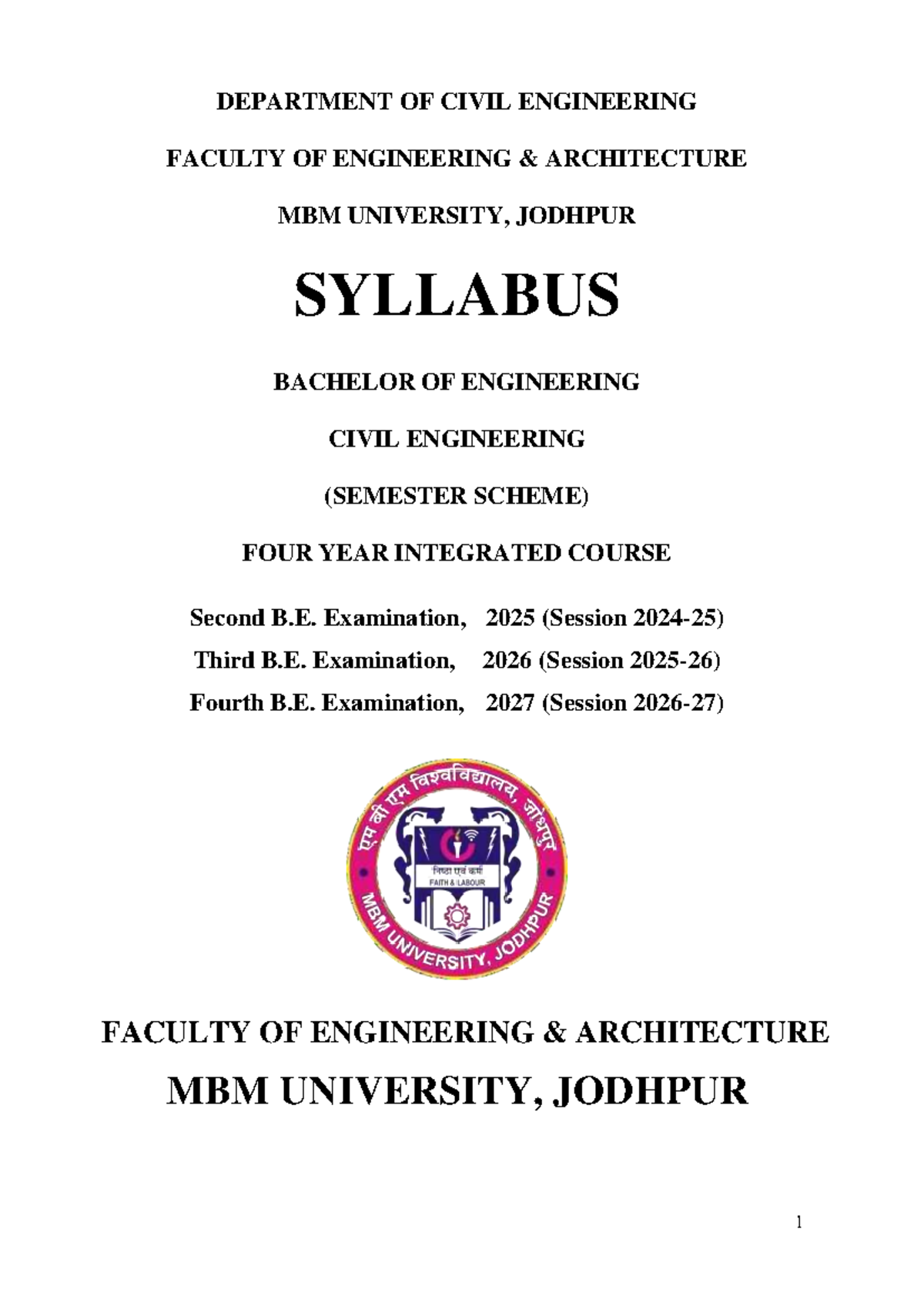 B.E. Civil Engineering Syllabus & Examination Scheme (2025-2027) - Studocu