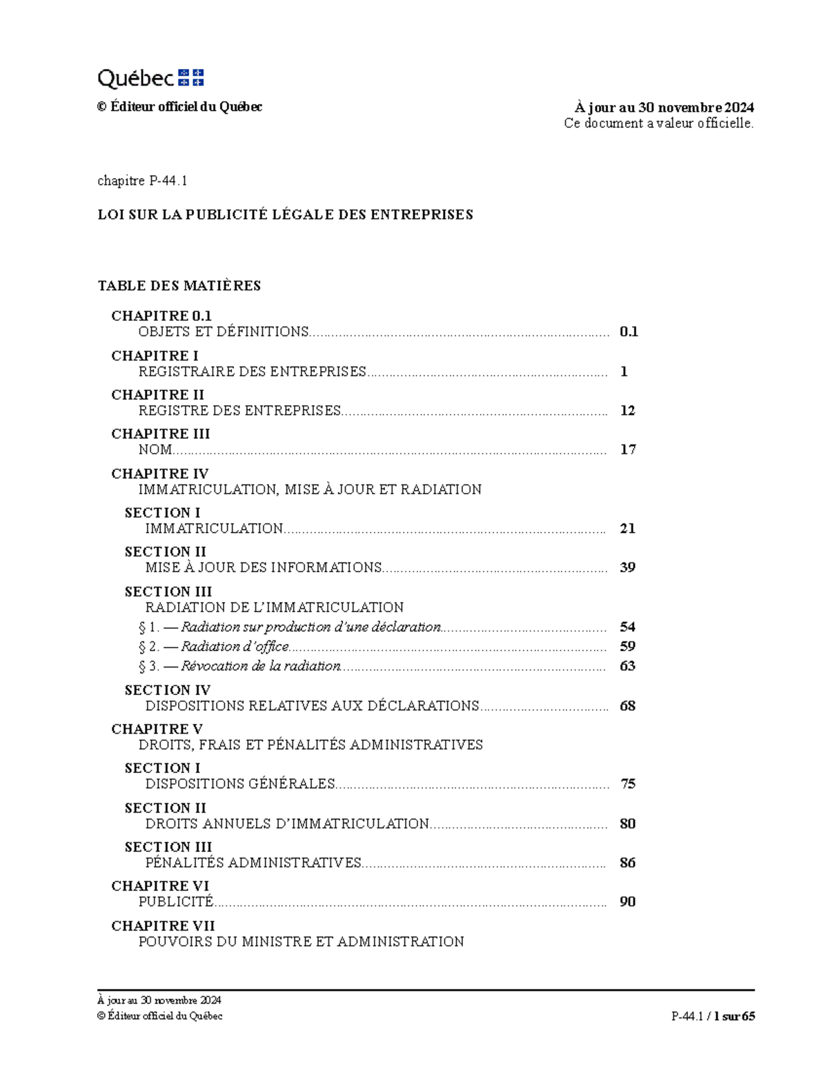 lopad fdsaf fddd - chapitre P-44. LOI SUR LA PUBLICITÉ LÉGALE DES ...