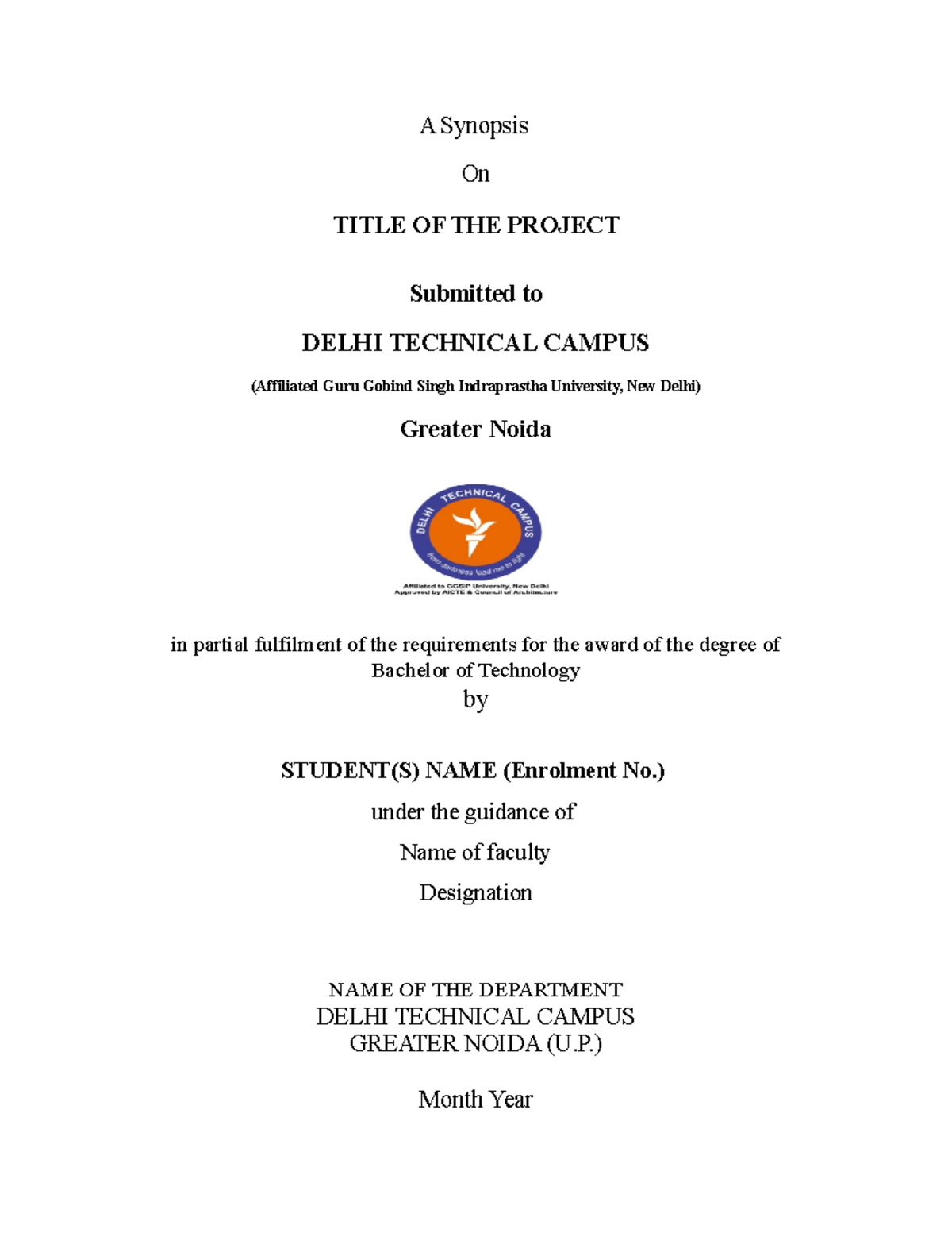 B.Tech Synopsis Format Guidelines for Project Submission - Studocu