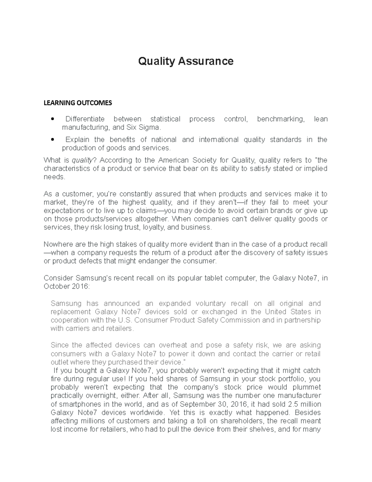 Quality Assurance - business administration - WMSU - Studocu