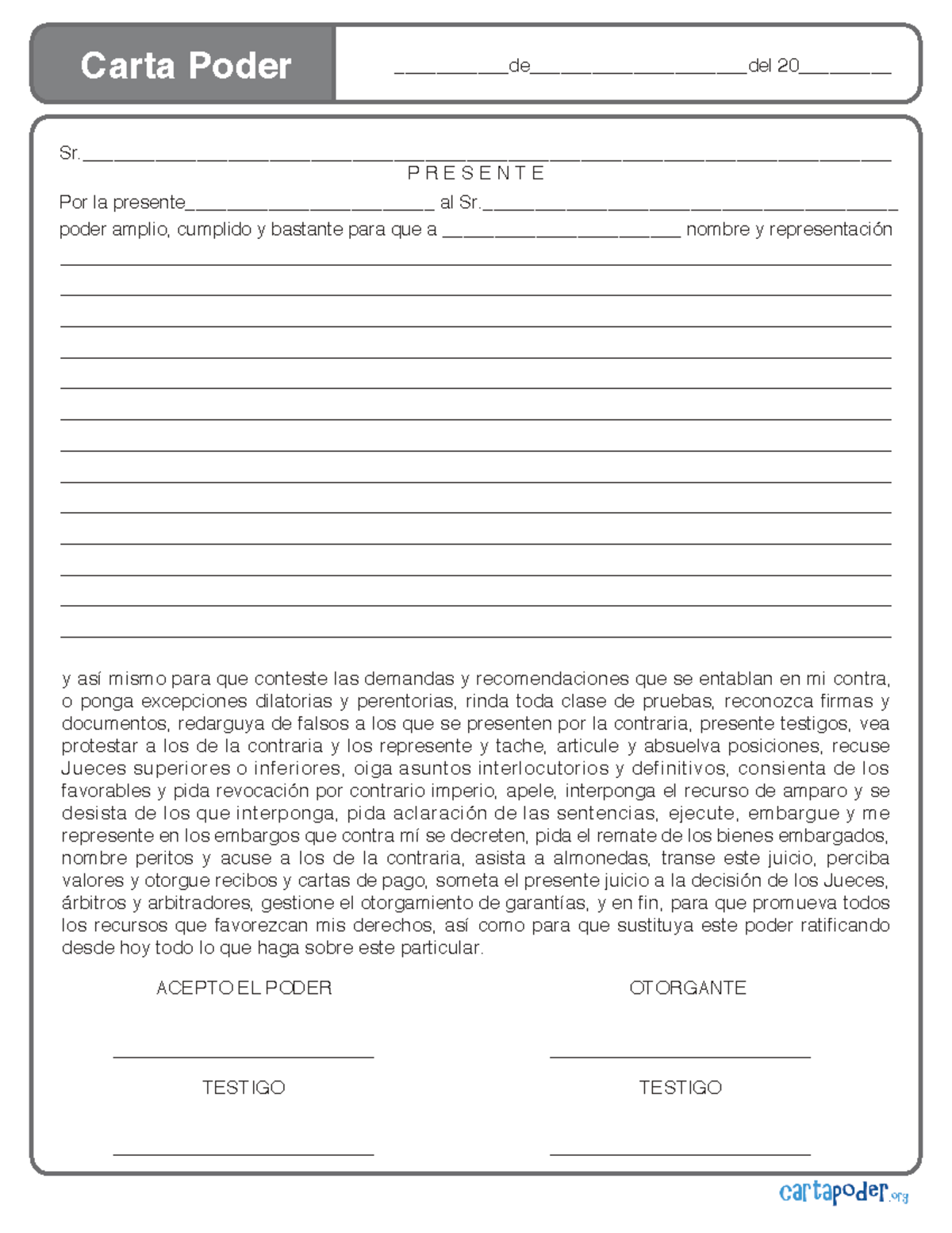 Carta Poder - Representación Legal y Autorizaciones - Studocu