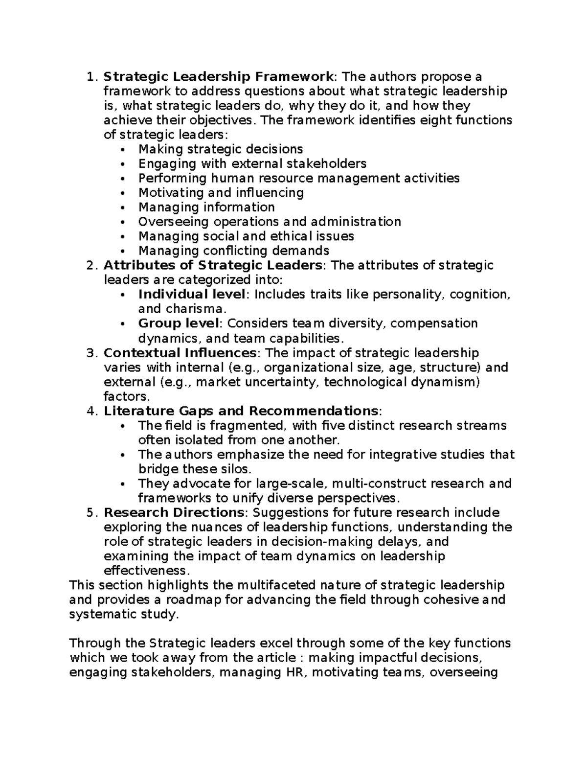 Leadership - Notes on some online article - 1. Strategic Leadership ...