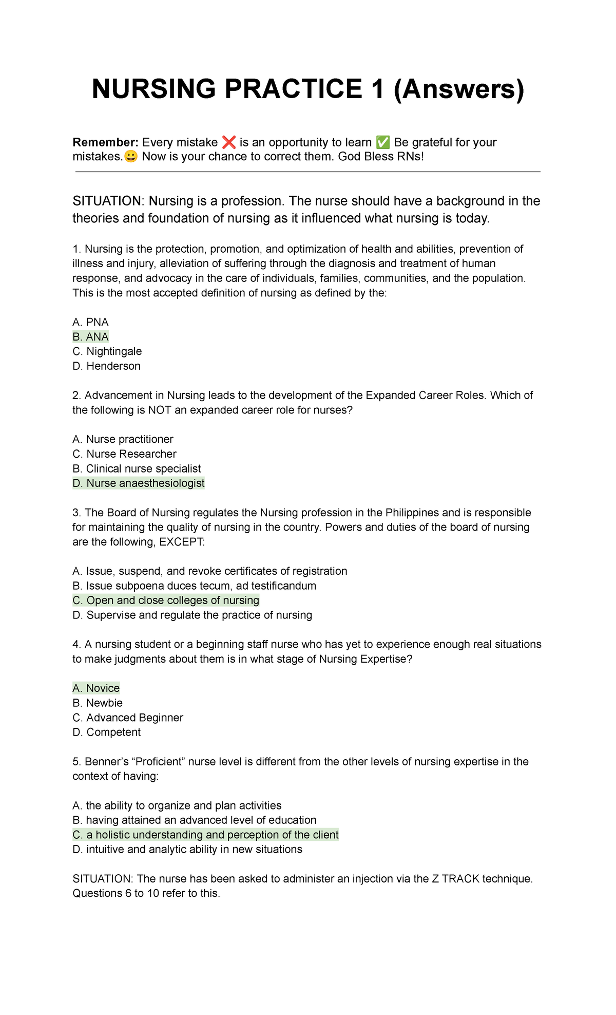 🔑 NP1 - Practice Questions & Key Answers for Nursing Students - Studocu