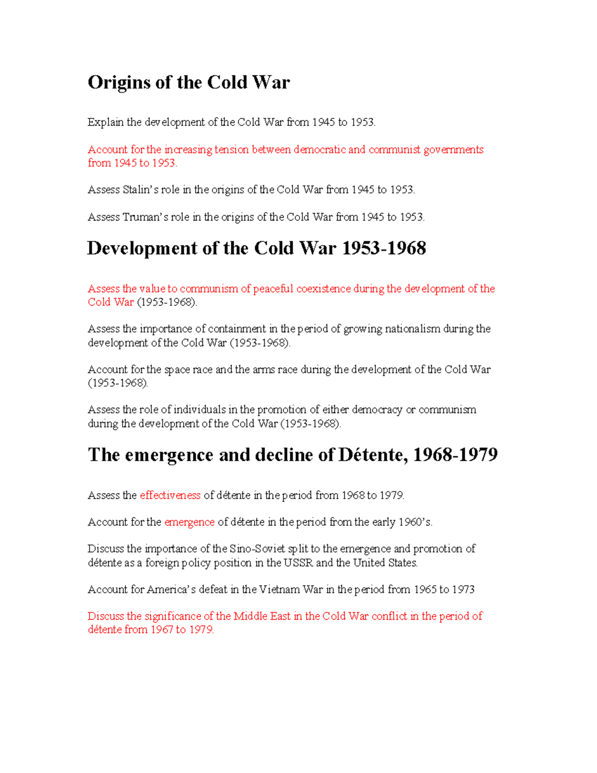 Cold War Origins & Developments: 1945-1991 Analysis - Studocu