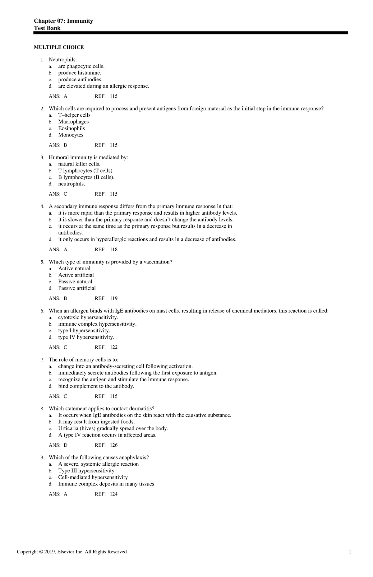 Exam View - CH07 - Immunity Practice Questions and Answers - Studocu