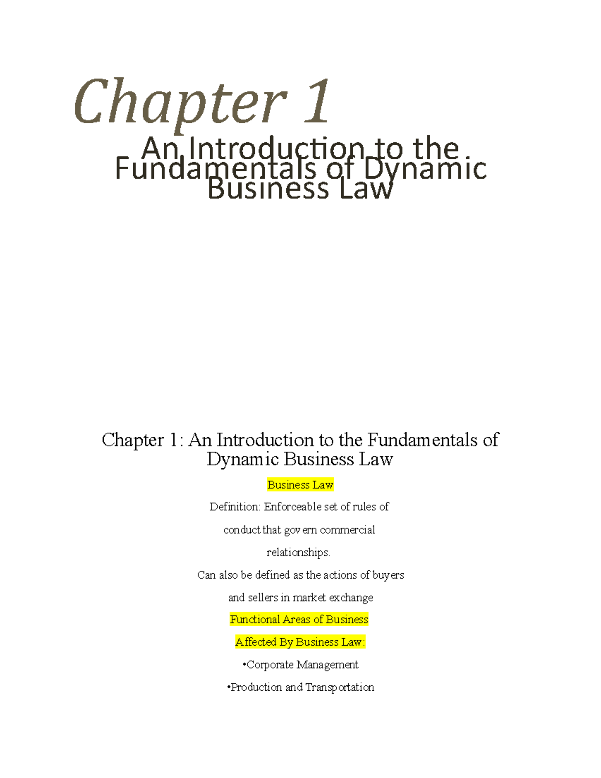 Business Law 101: Intro to Dynamic Legal Fundamentals Chapter 1 - Studocu