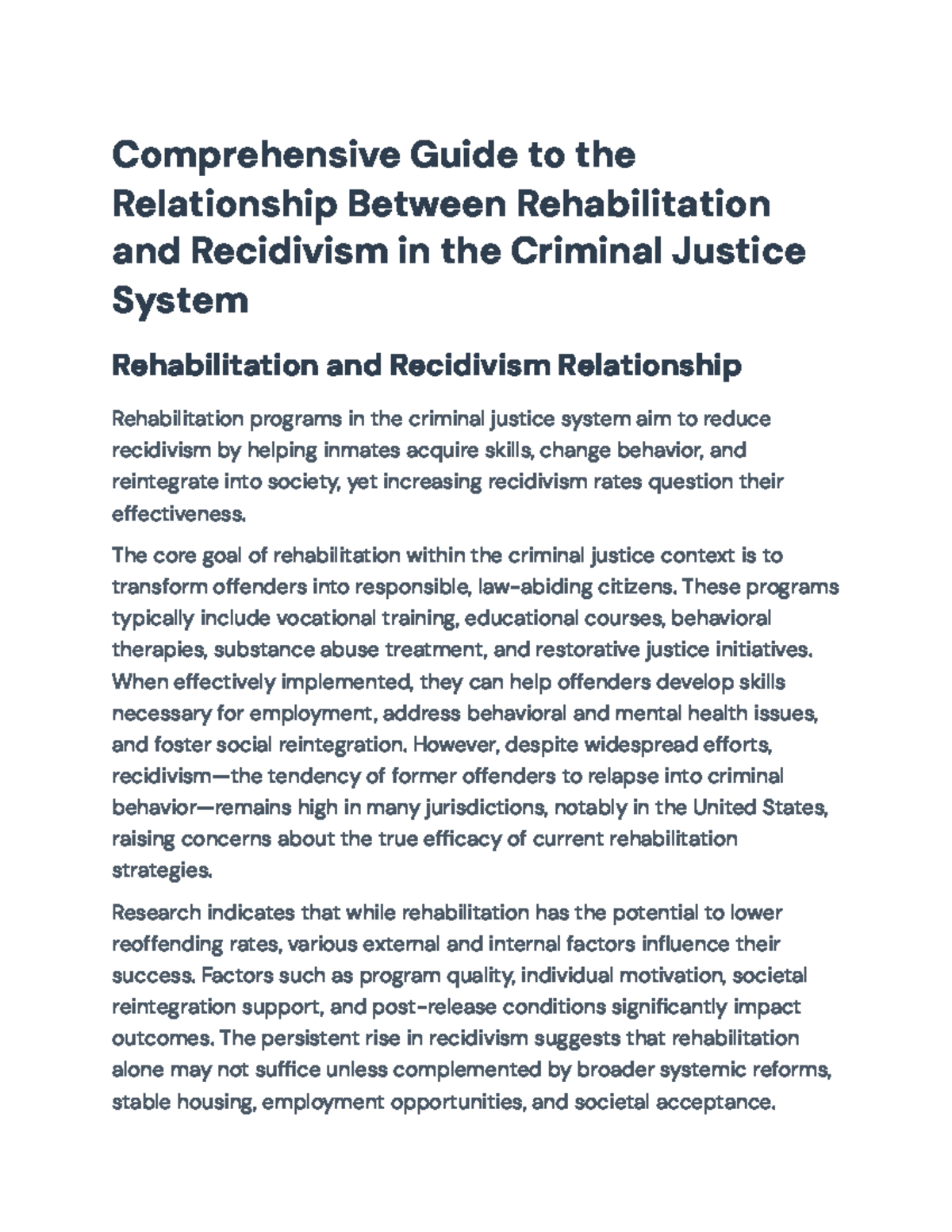 Comprehensive Study on Rehabilitation & Recidivism in Criminal Justice ...