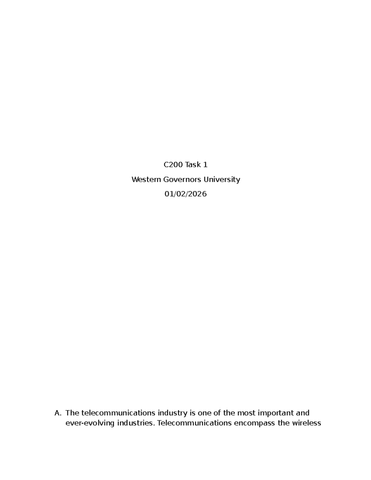 C200 Task 2 Revision: SWOT Analysis of Opportunities in Telecom - Studocu