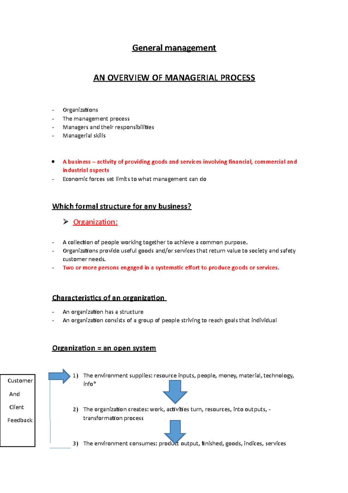 Chapter 1 - General Management Overview and Key Processes - Studocu