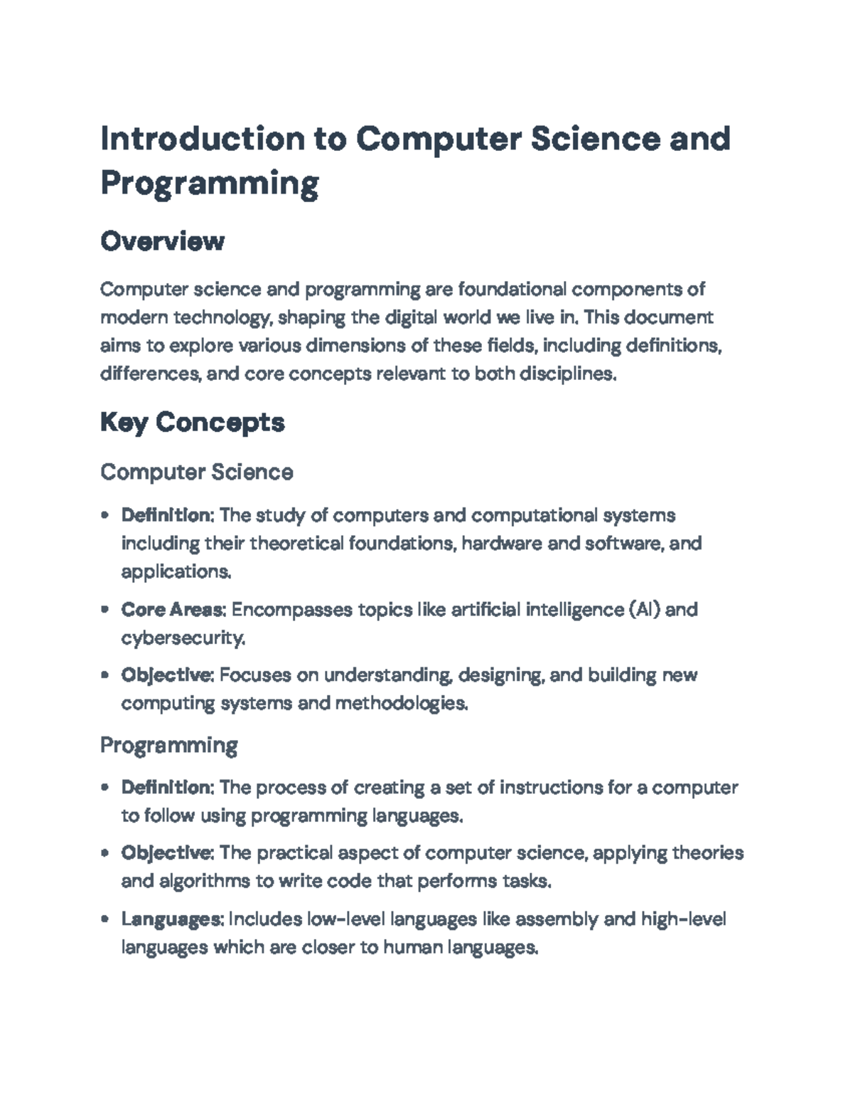 CS101: Intro to Computer Science & Programming Overview and Concepts ...