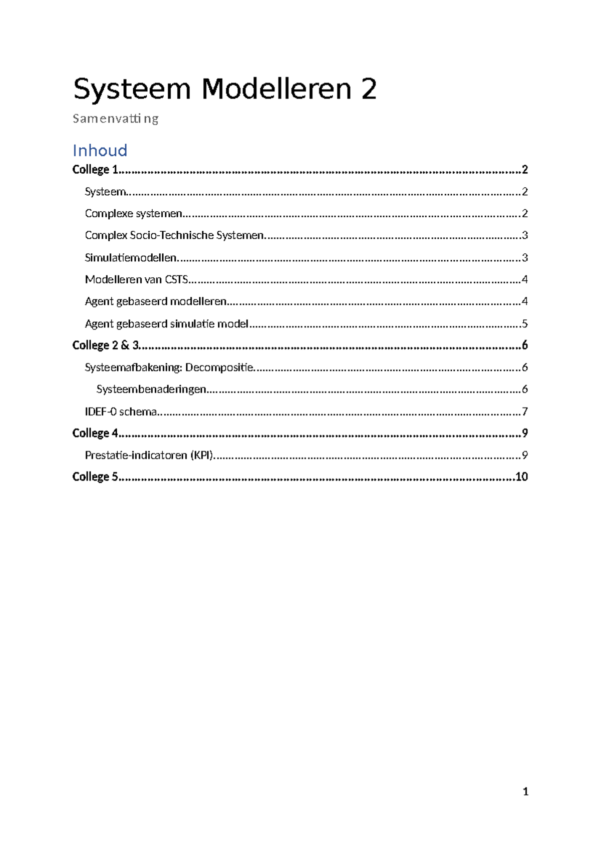 Samenvatting Sys Mod 2: Complexe Systemen en Simulatiemodellen ...
