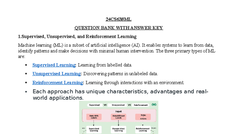 24CS638ML Machine Learning Question Bank with Answer Key - Studocu
