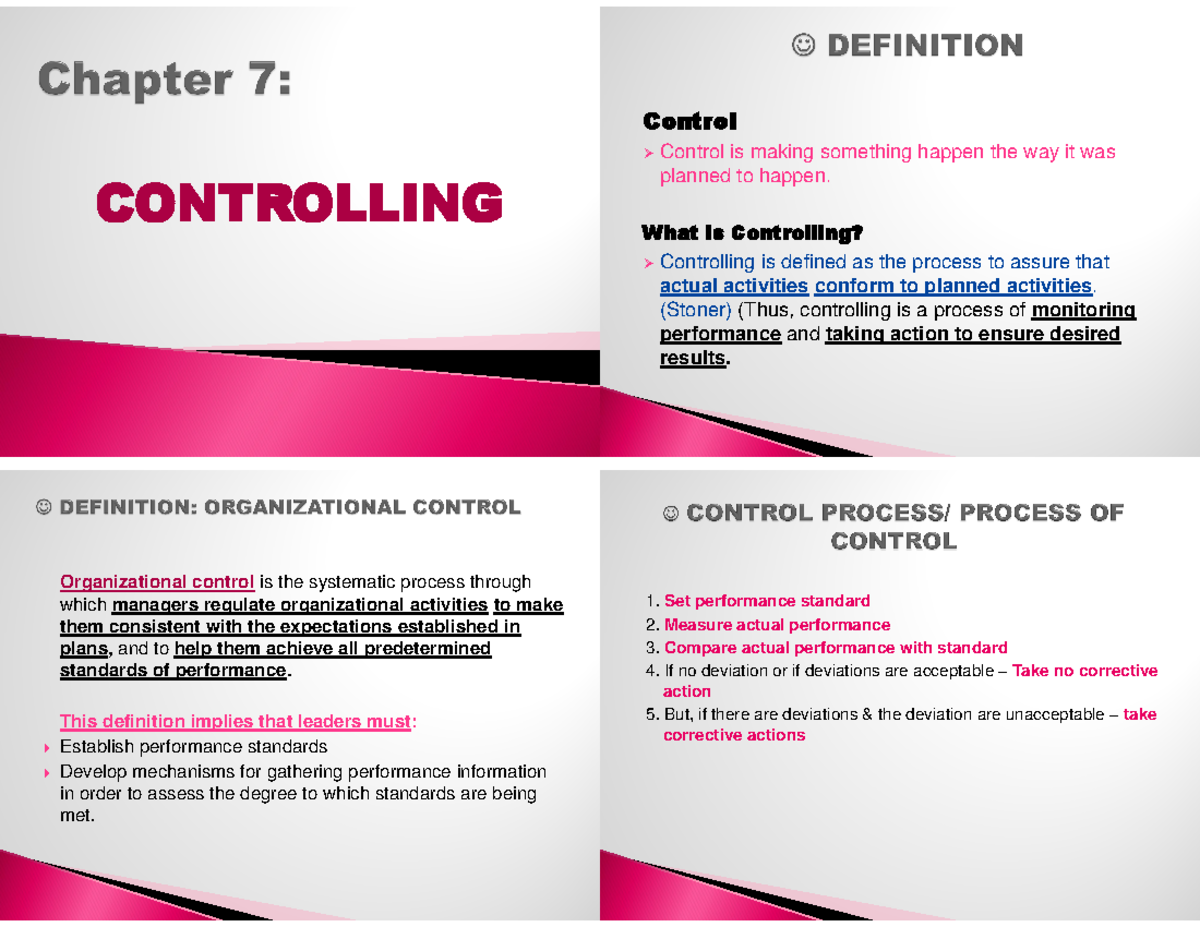 Chapter 7: Understanding Control in Management (MGT162) - Studocu
