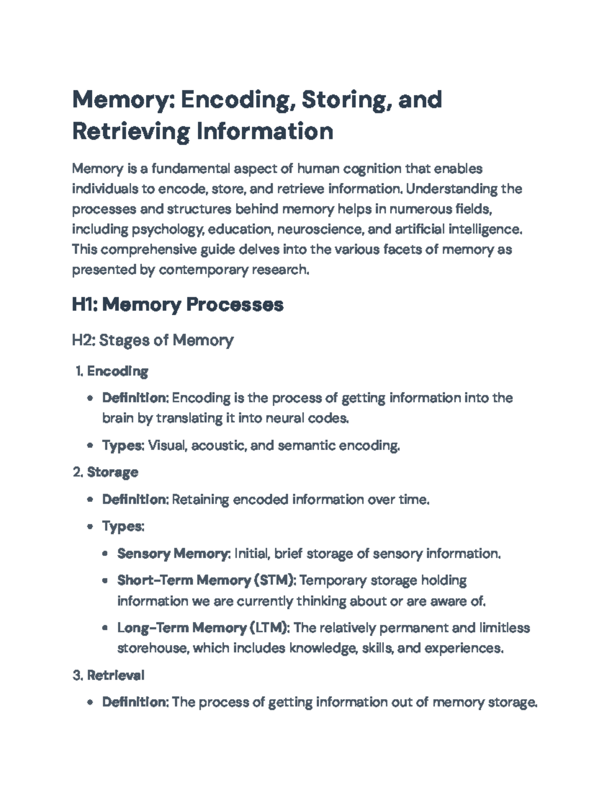 Understanding Memory Processes: Encoding, Storage, & Retrieval ...