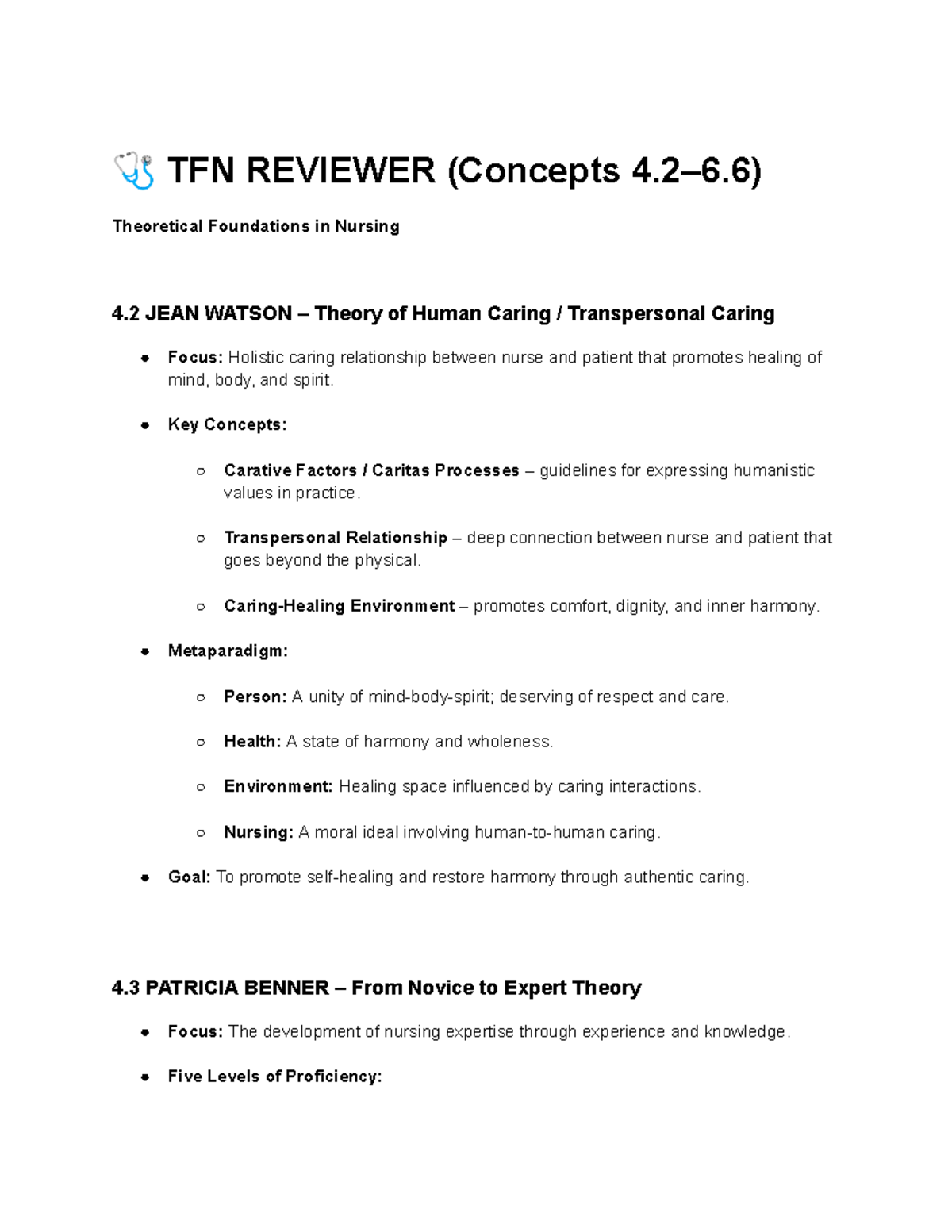 TFN 4.2-6.5 Summary: Theoretical Foundations in Nursing - Studocu