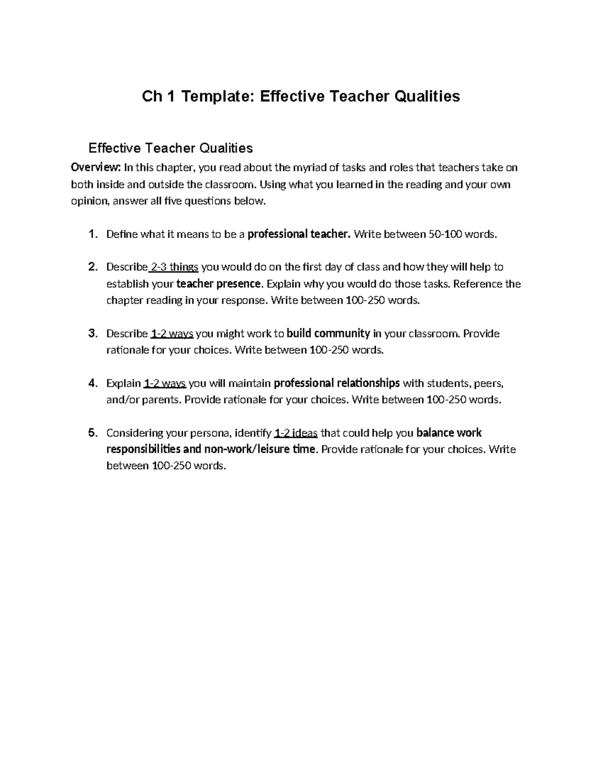 Ch 1: Template on Effective Teacher Qualities and Professionalism - Studocu