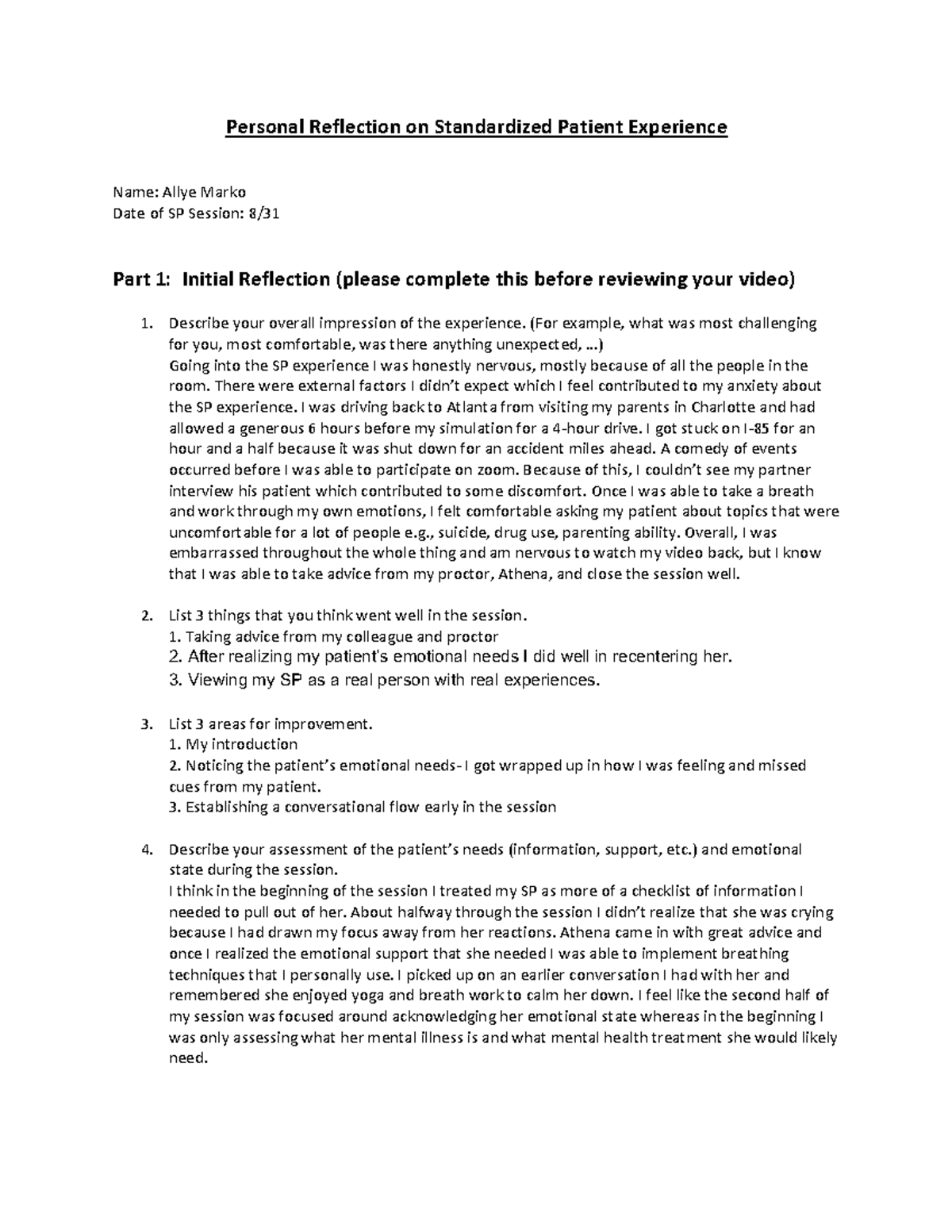SP Experience Reflection - Allye Marko's Insights and Improvements ...