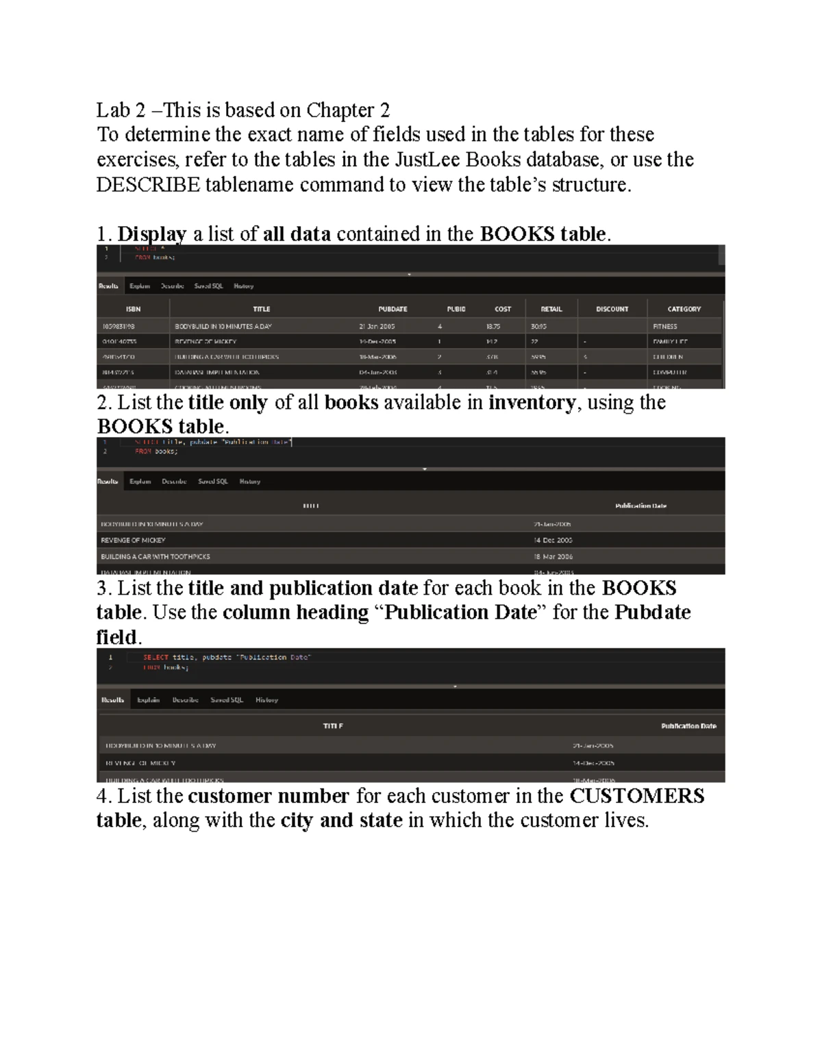 Lab 9 - SQL Queries Homework with JustLee Books Database - Studocu