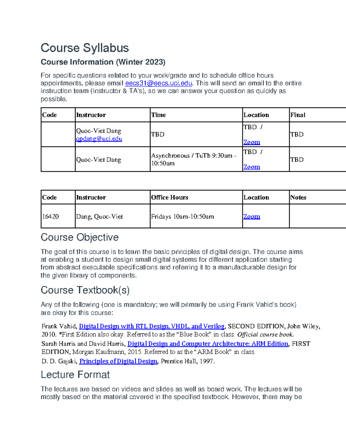 EECS 31: Digital Design Course Syllabus (Winter 2023) - Studocu