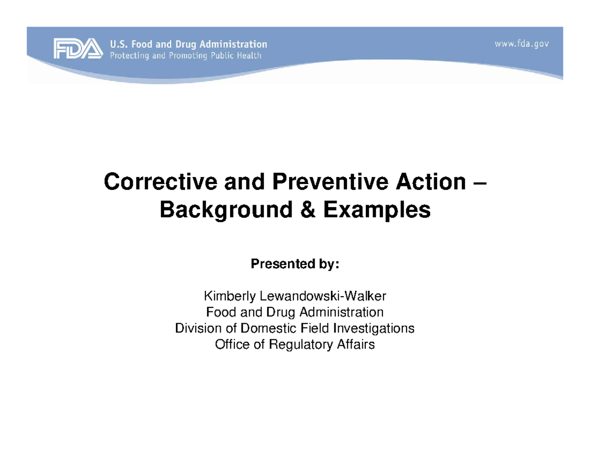 CAPA Example - Corrective & Preventive Action Plan Overview - Studocu