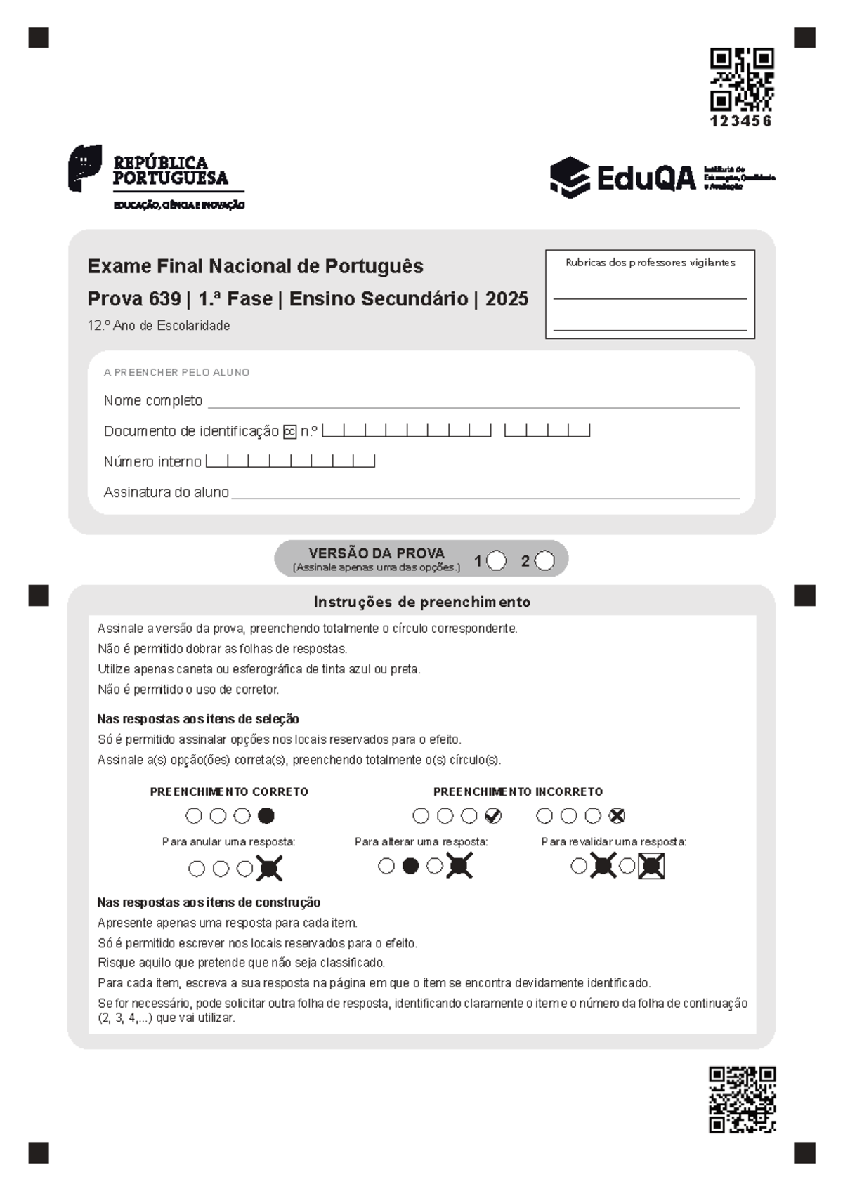 Prova 639 - Exame Final Nacional de Português 12.º Ano 2025 - Studocu
