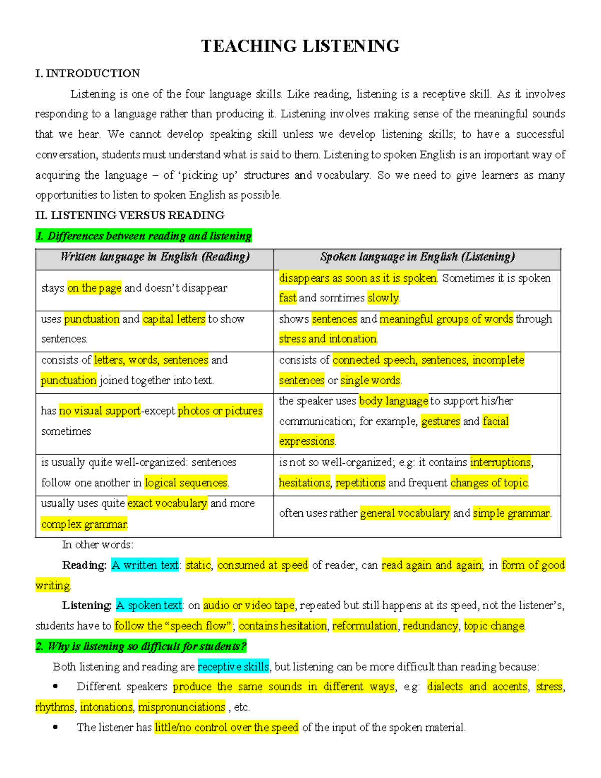 Teaching Listening: Key Concepts and Strategies (813312) - Studocu