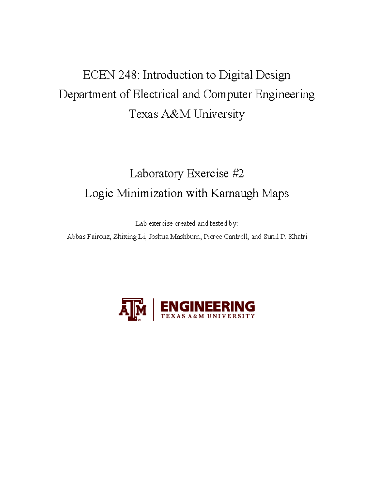 ECEN 248: Lab 2 - Logic Minimization with Karnaugh Maps - Studocu