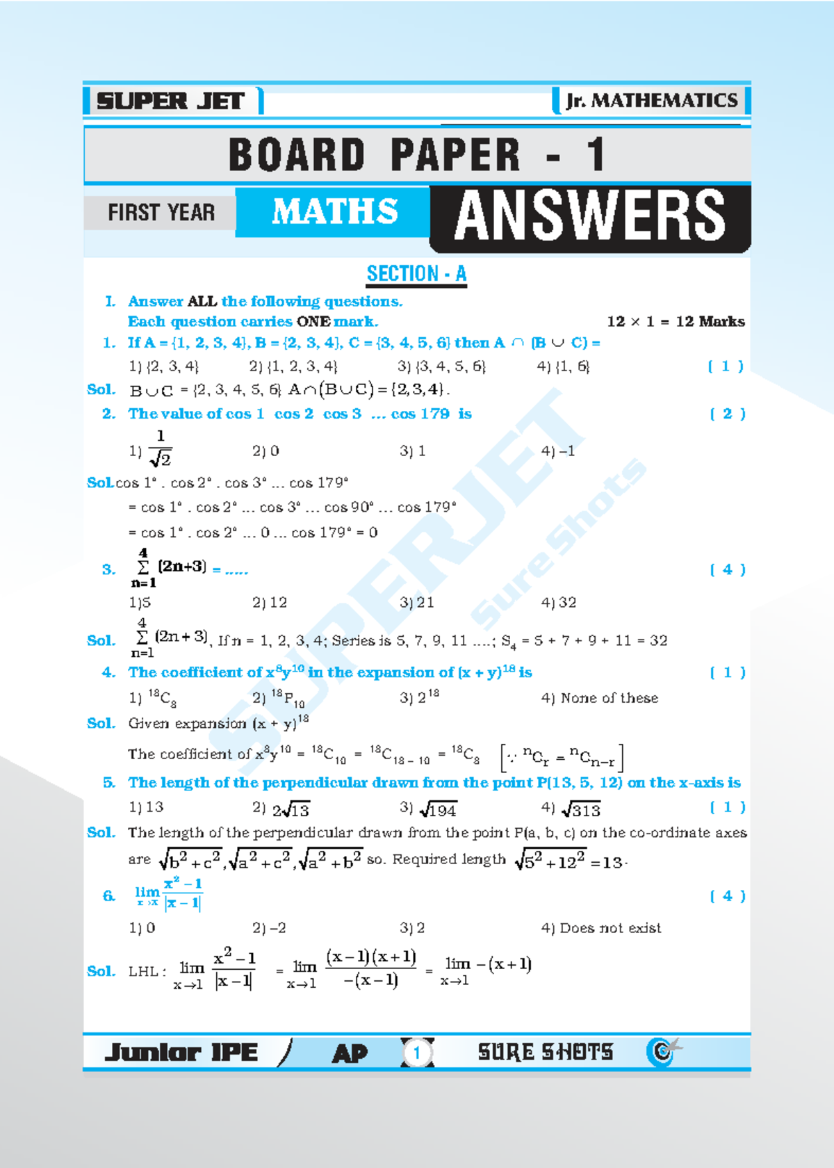 Jr. Mathematics Board Paper 1 Solutions - First Year - Studocu