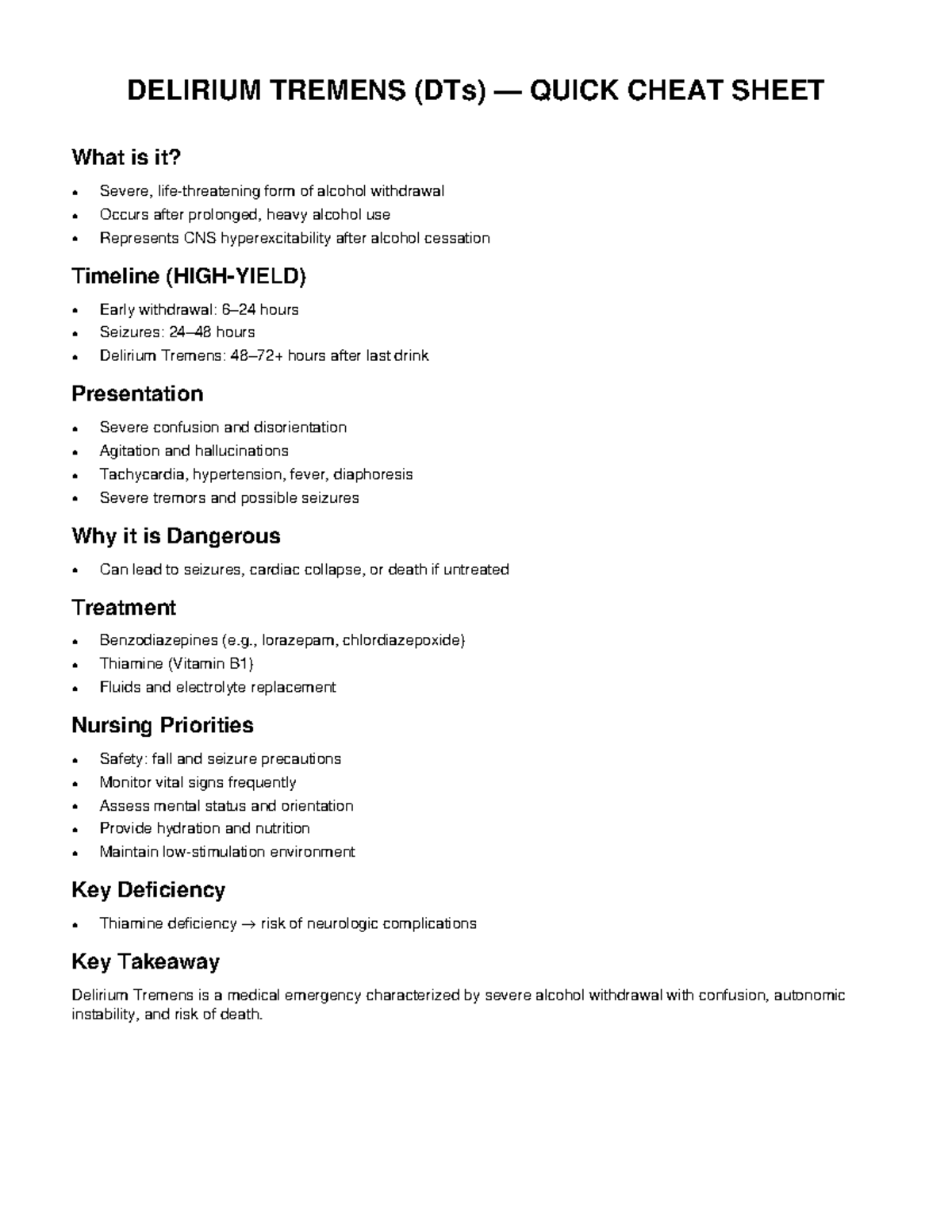 DTs Quick Cheat Sheet: Understanding Delirium Tremens in Alcohol ...