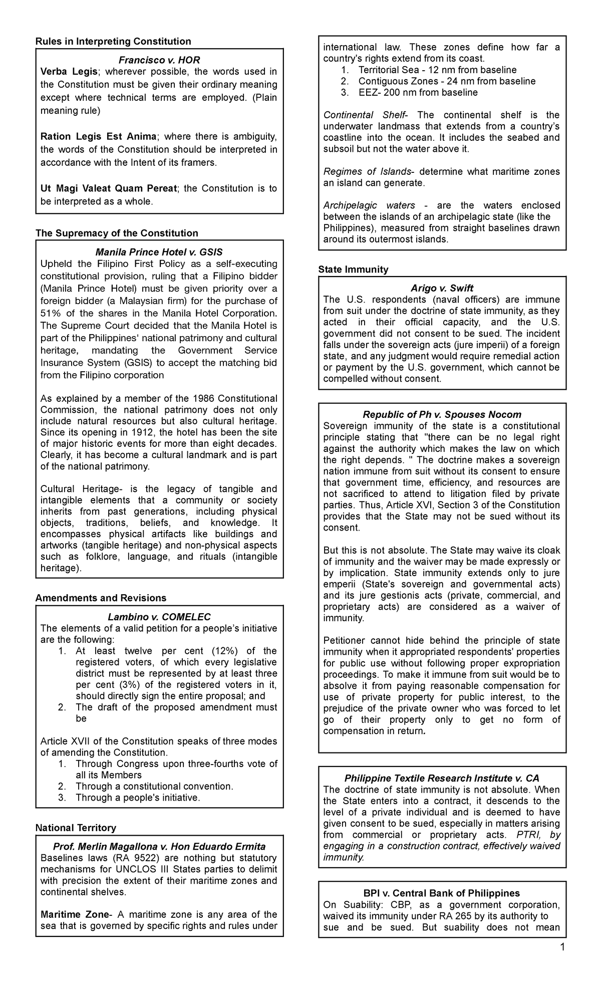 Constitutional Law 1: Key Cases and Rationale Analysis - Studocu