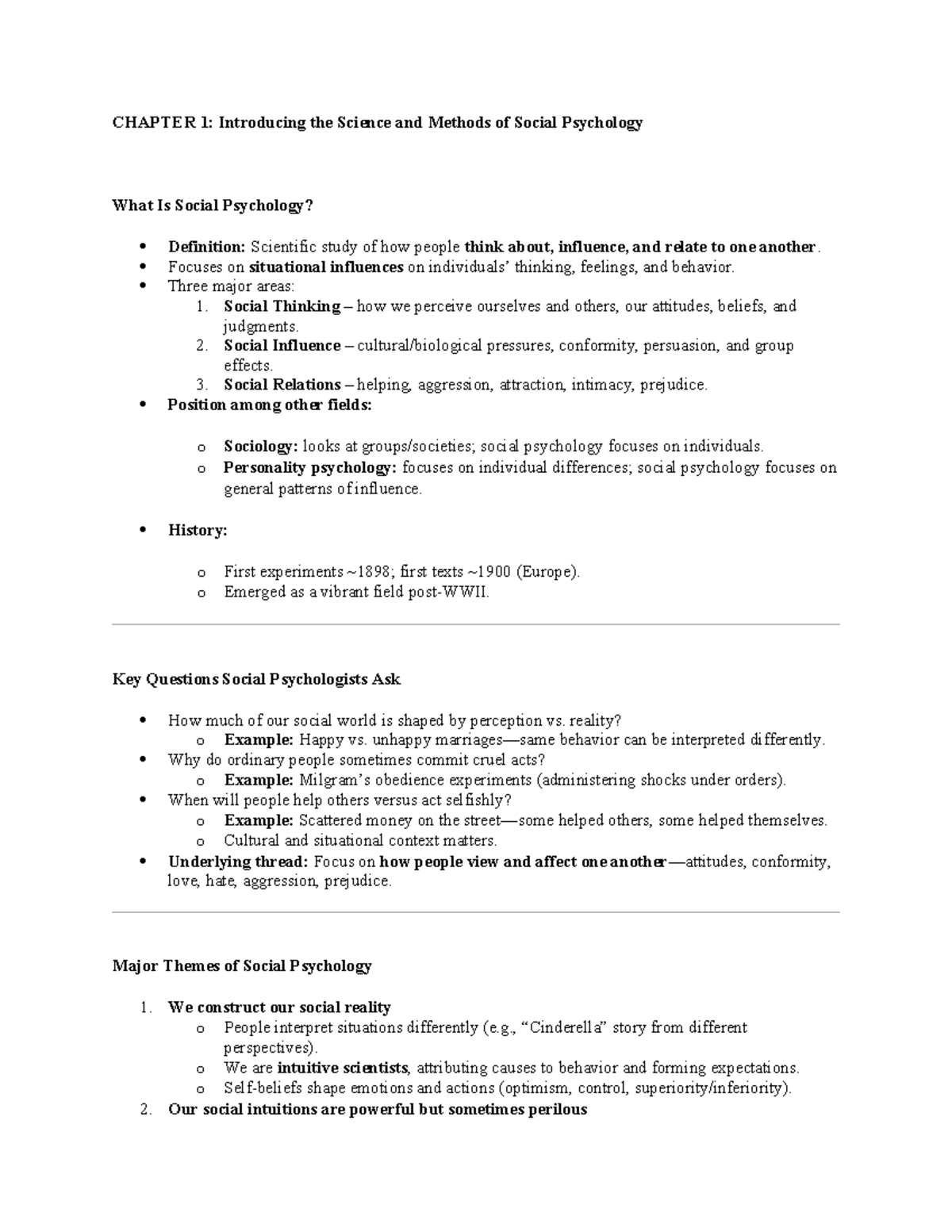 CHAPTER 1: Overview of Social Psychology Methods and Concepts - Studocu