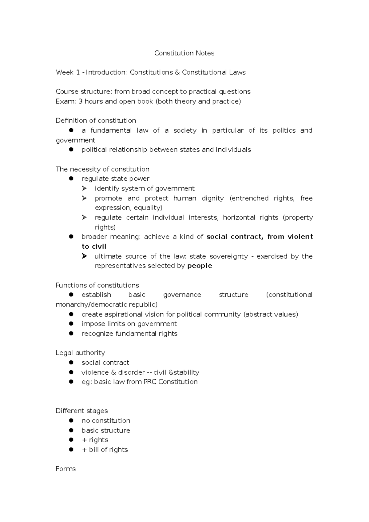 Constitution Notes 2024 - Constitution Notes Week 1 - Introduction ...