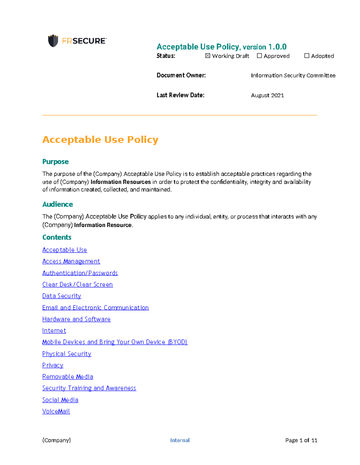 Acceptable use policy template - Acceptable Use Policy, version 1 ...