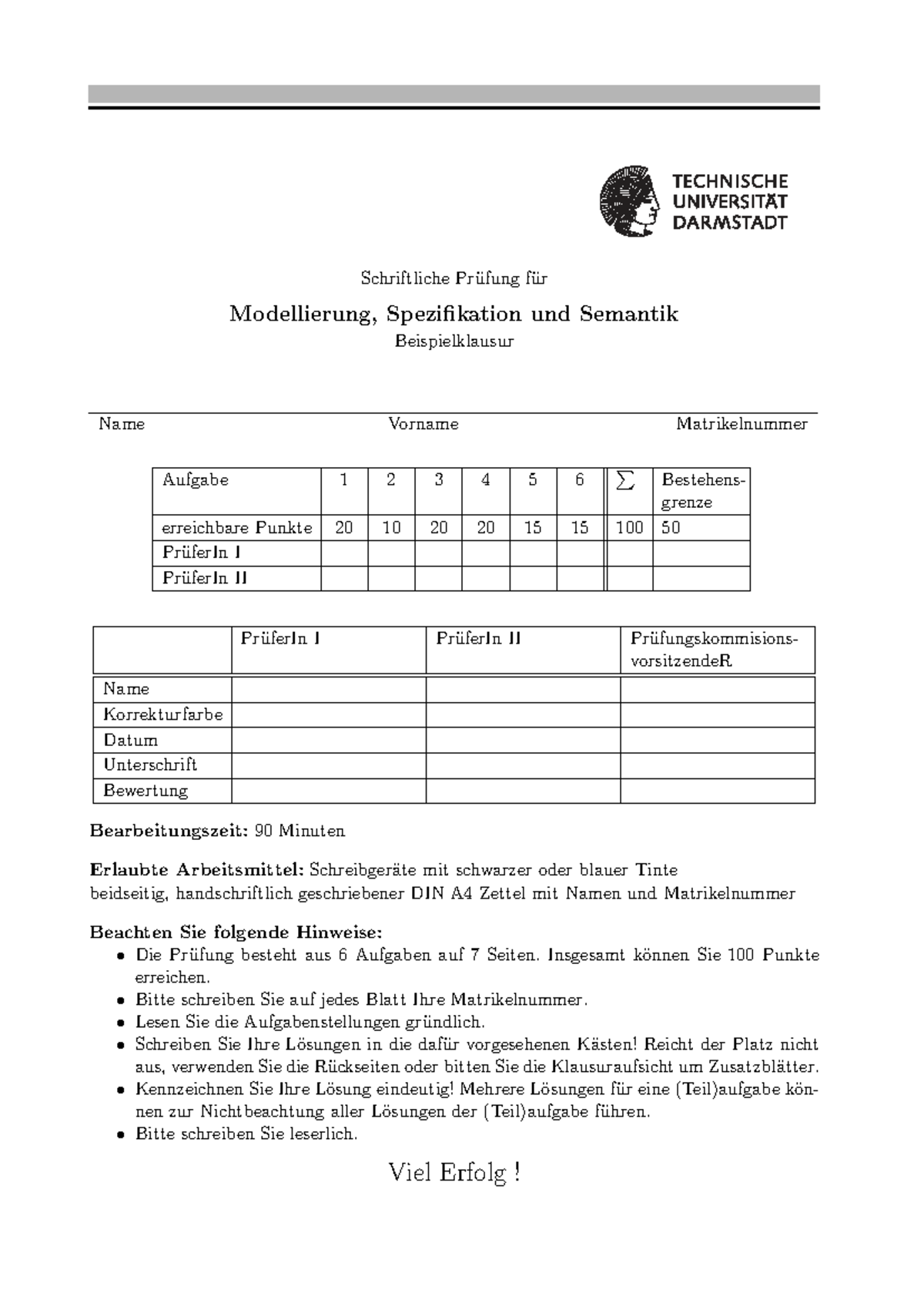 Klausur Modellierung, Spezifikation und Semantik (MSP 101) - Document Preview