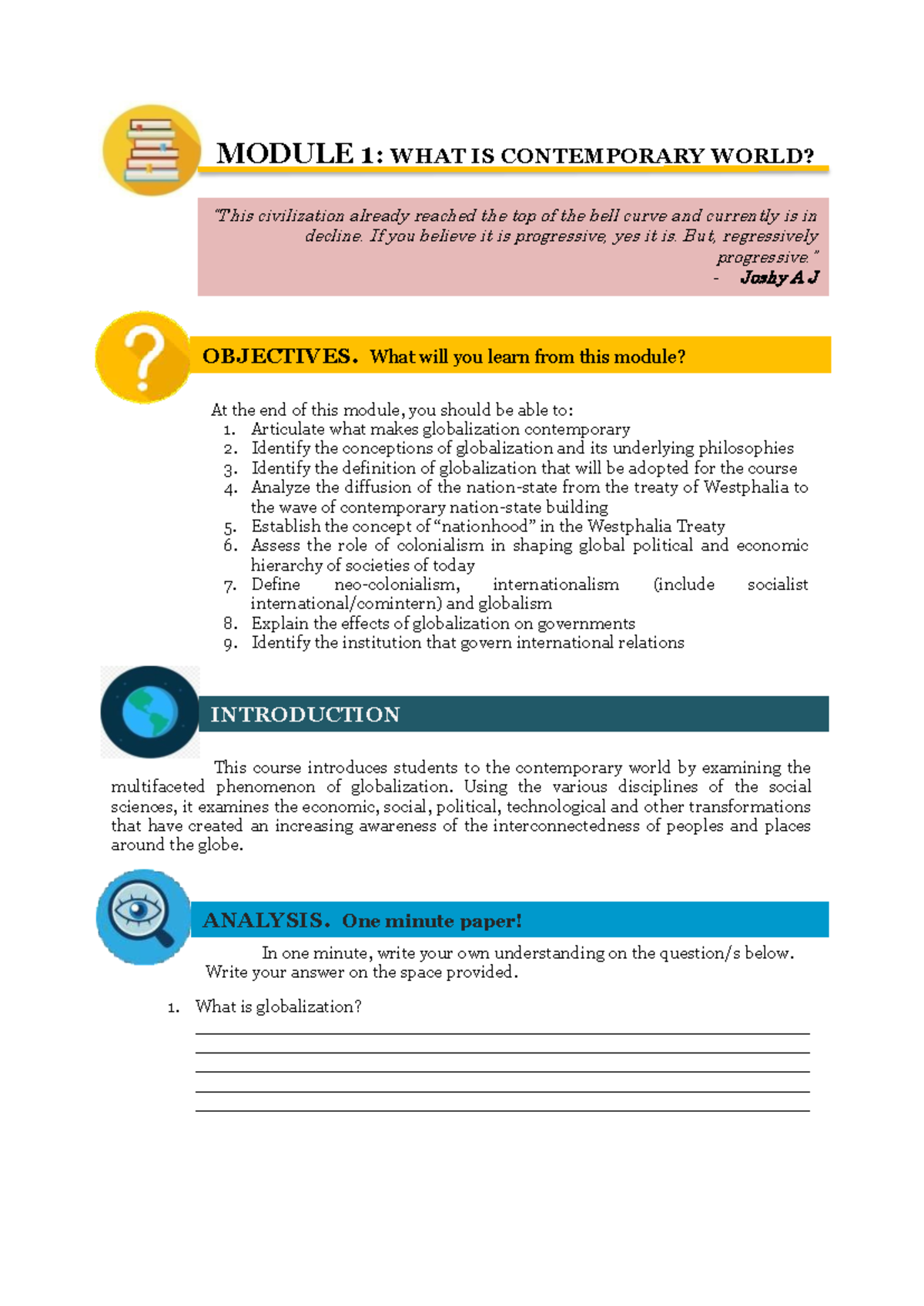 MODULE 1: UNDERSTANDING THE CONTEMPORARY WORLD AND GLOBALIZATION - Studocu