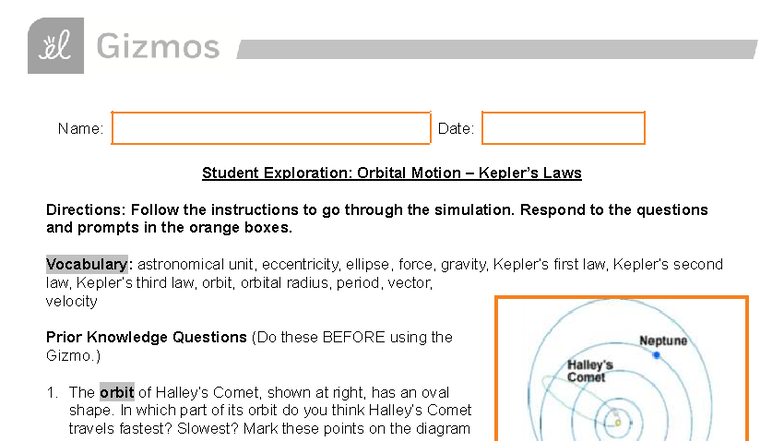Copy of SE: Orbital Motion Laws Exploration - Studocu