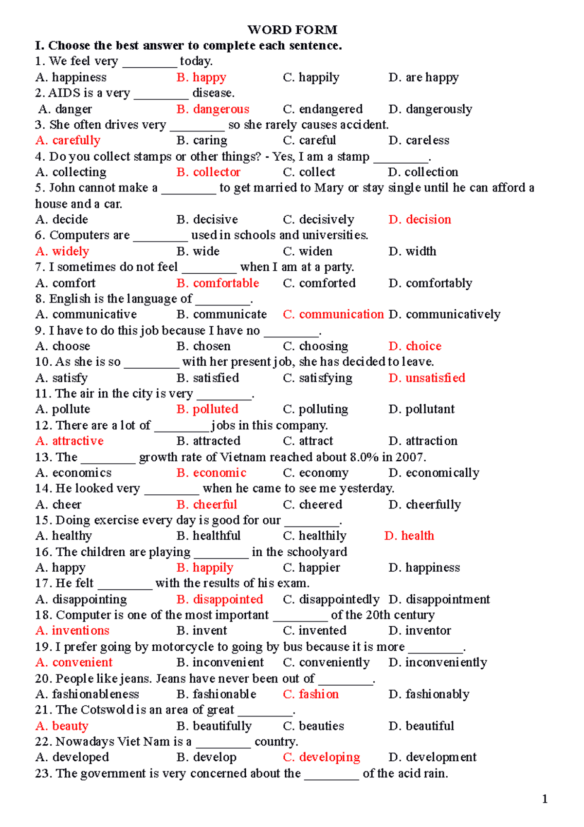 WORD FORM - Vocabulary Practice and Answers for Language Study - Studocu