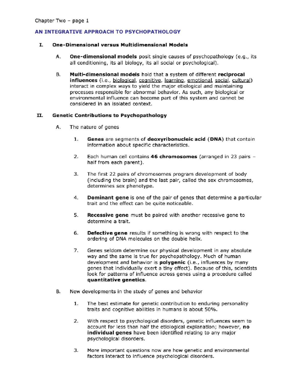 Abnormal Psychology (PSY 201) - Ch. 2 Summary Notes - Studocu