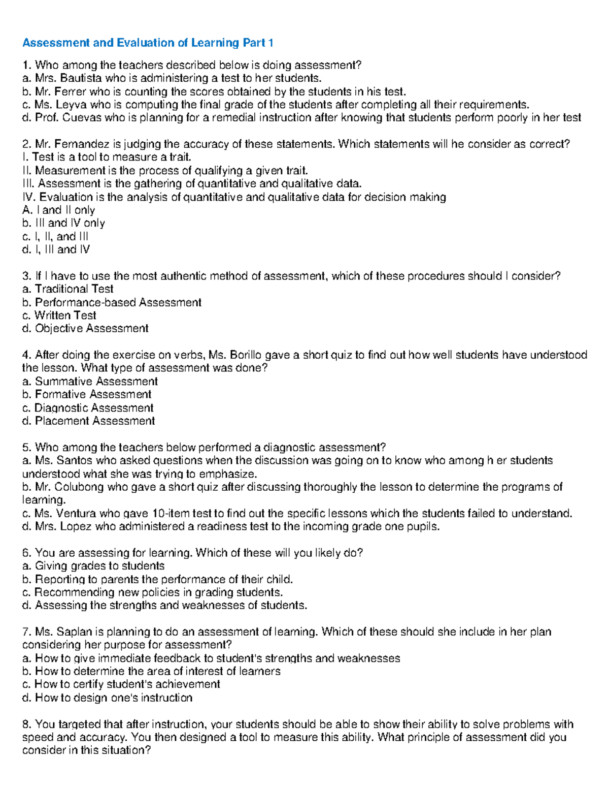 Assessment and Evaluation of Learning PE 101: Comprehensive Guide Part ...