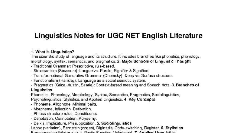 Linguistics Notes for UGC NET English Literature with PYQs - Studocu