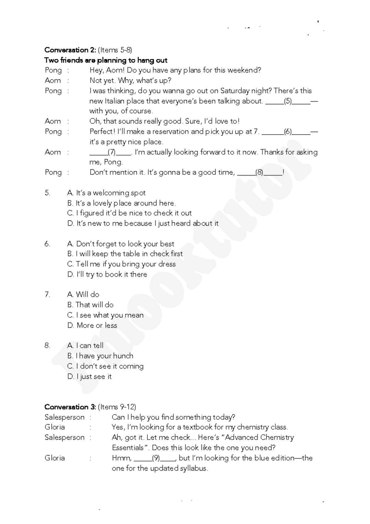 Mock Test 4: Conversations and Text Completions - Studocu
