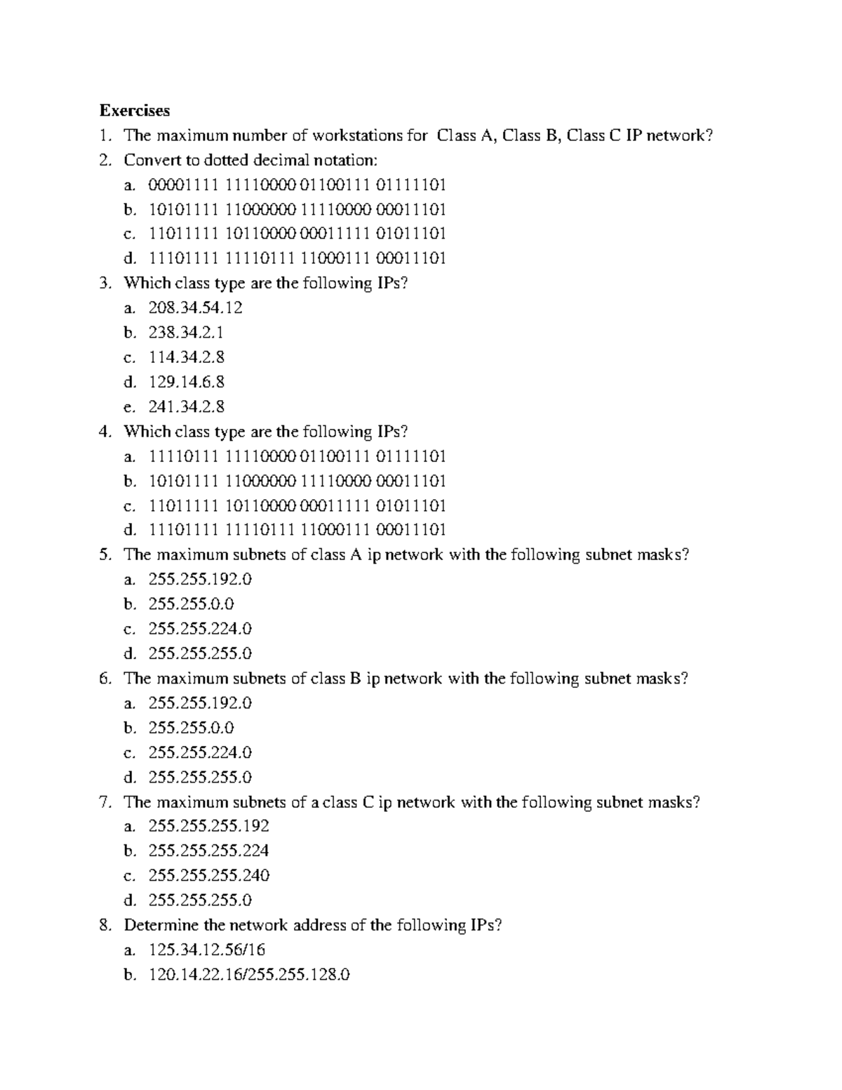 IP Exercises: Workstations, Subnets, and Addressing (CS101) - Studocu