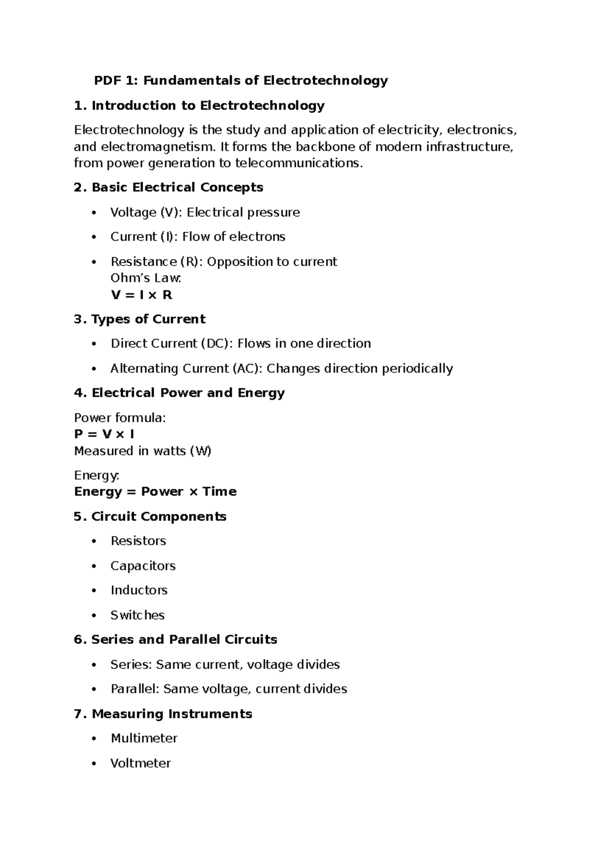 Fundamentals of Electrotechnology: Key Concepts and Principles - Studocu