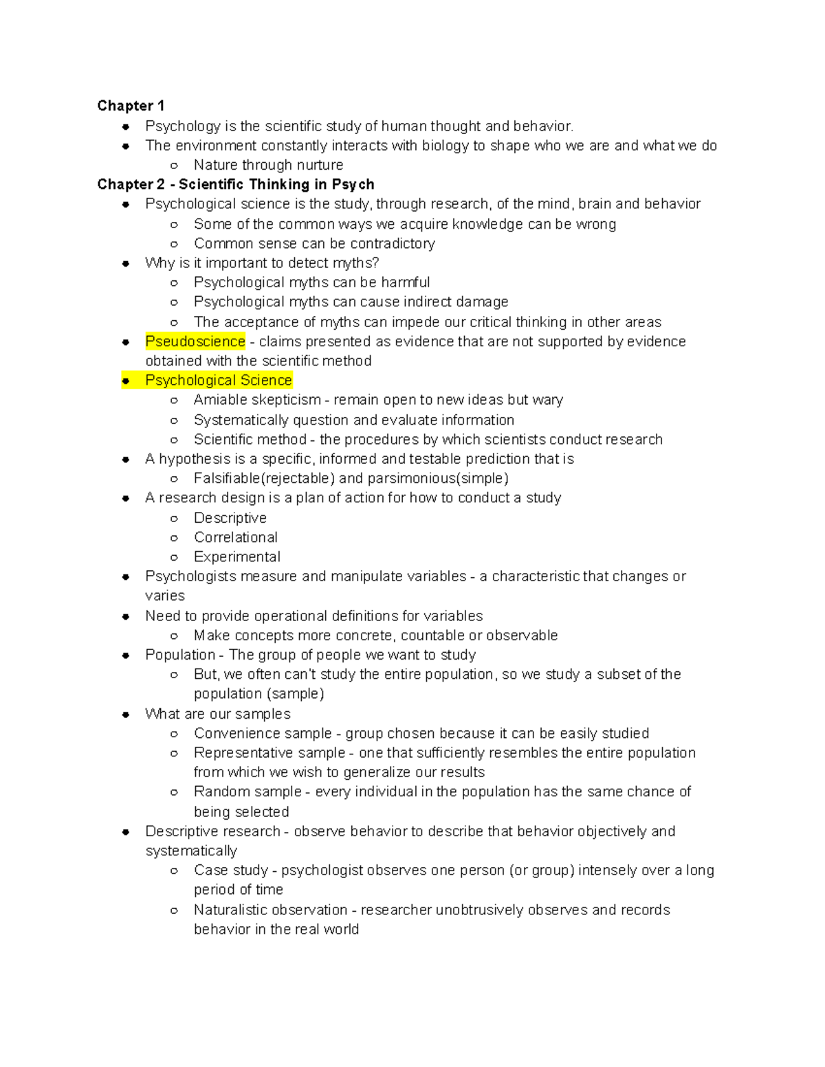 Psych 1: Comprehensive Overview of Psychology Concepts and Theories ...