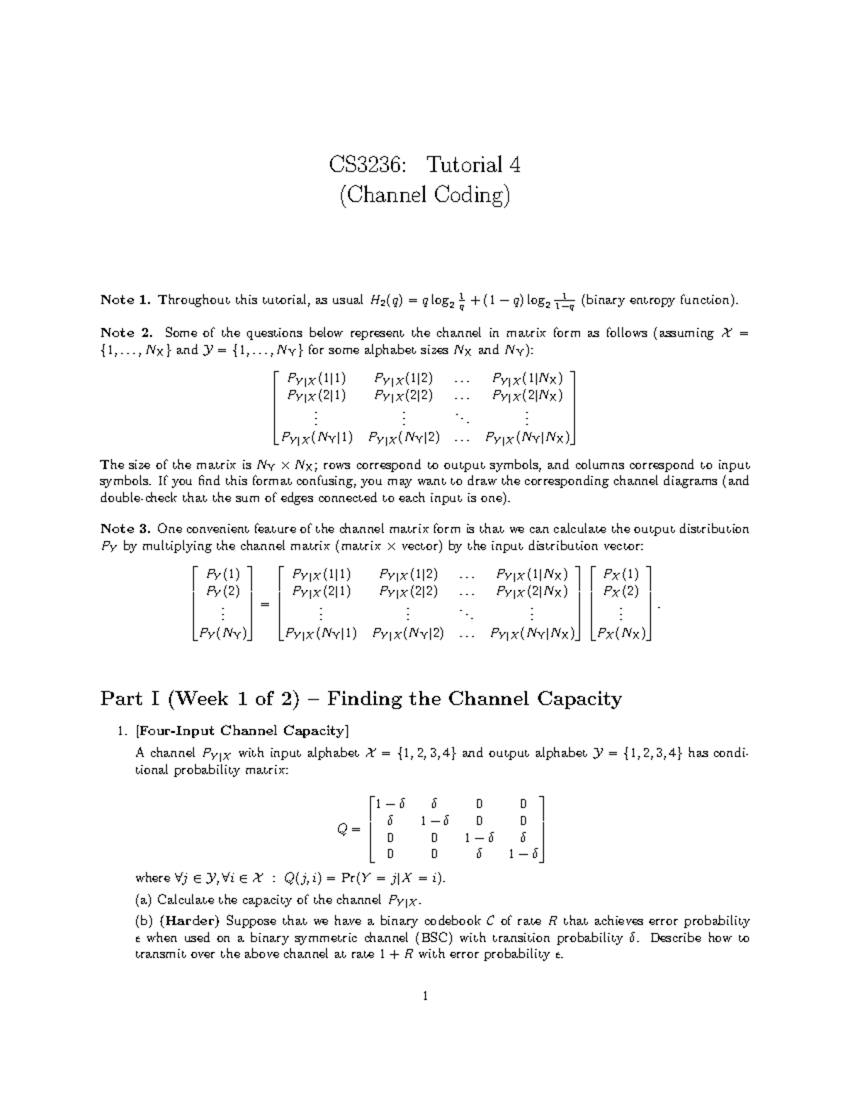 CS3236: Channel Coding Tutorial 4 Notes and Exercises - Studocu