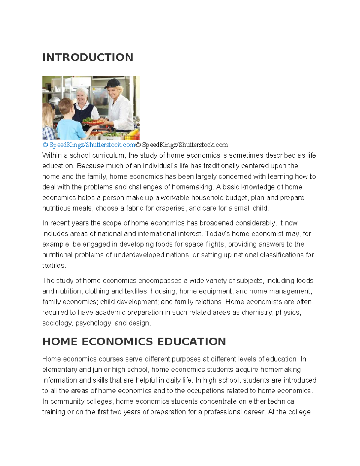 Introduction to Home Economics: A Comprehensive Overview - Studocu