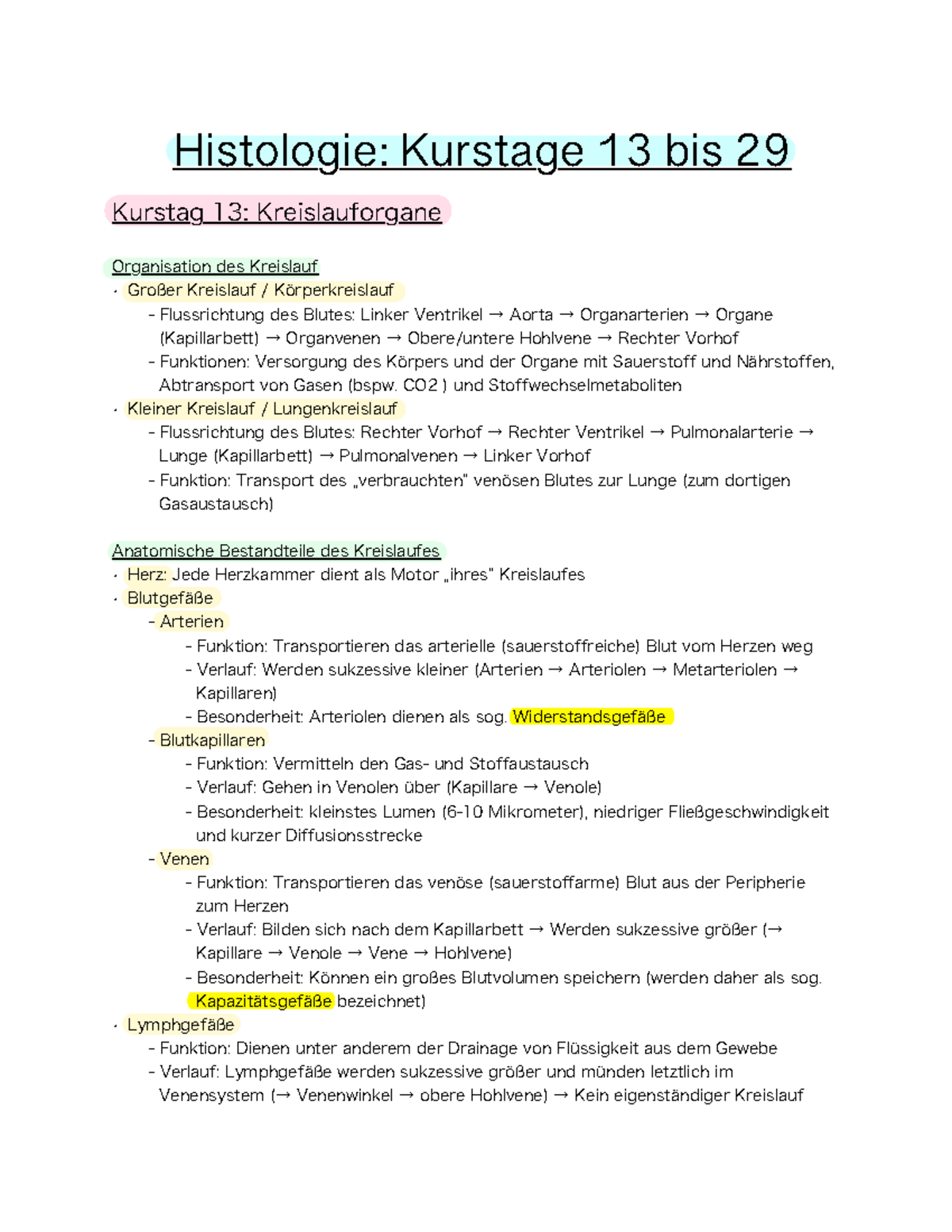 Histologie Kurstage 13-29: Theorie Zusammenfassung und Übersicht - Document Preview