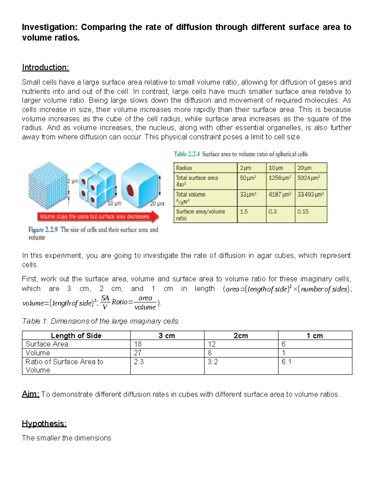 Investigation 01h: Diffusion Rates & Surface Area to Volume Ratios ...